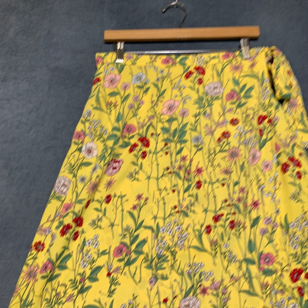 Loft Wrap Midi Skirt Womens 6 Yellow Floral High Low Tie Waist Summer Party Wear - Picture 10 of 13